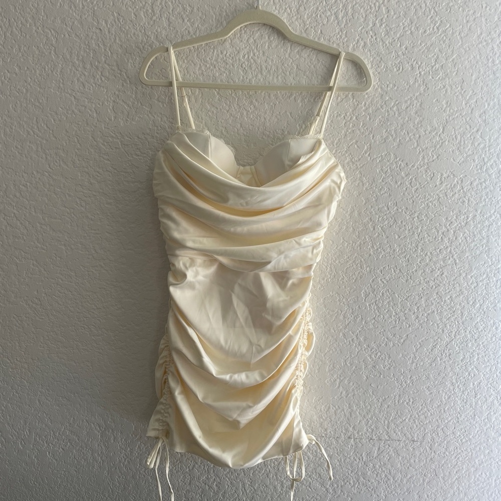 Oh Polly Cream Ruched Dress